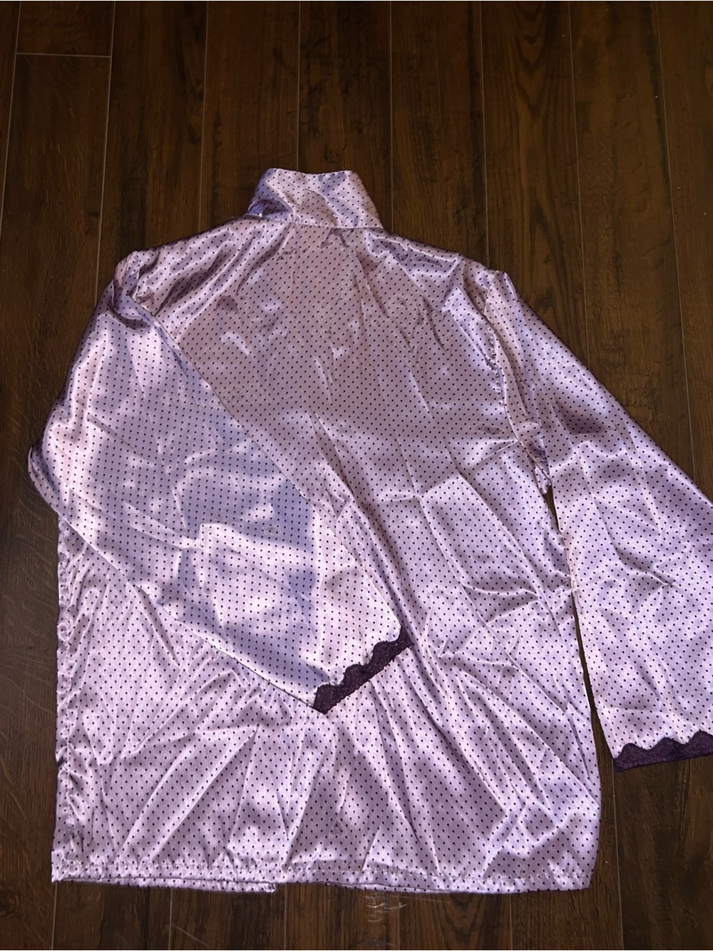 Light Purple Polka Dot Satin Pajama Top with Dark Trim